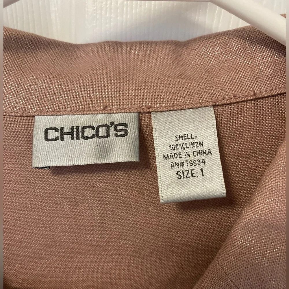 Chico’s Pink Linen Jacket Shirt Tie Waist - Picture 4 of 15